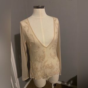 Sheer Sequined Long Sleeve Top - Large (worn only once)